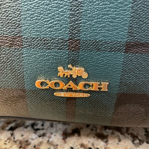Coach Signature Green & Black Plaid Leather Backpack NEW with tags - Picture 5 of 11